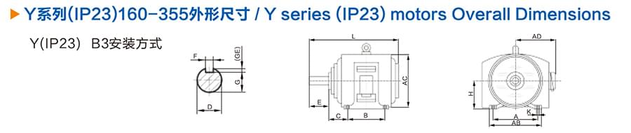 方力Y系列(IP23)开放式三相异步电动机外形尺寸