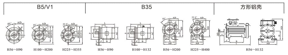 方力YJP系列抛光用三相异步电动机安装尺寸和外形尺寸5