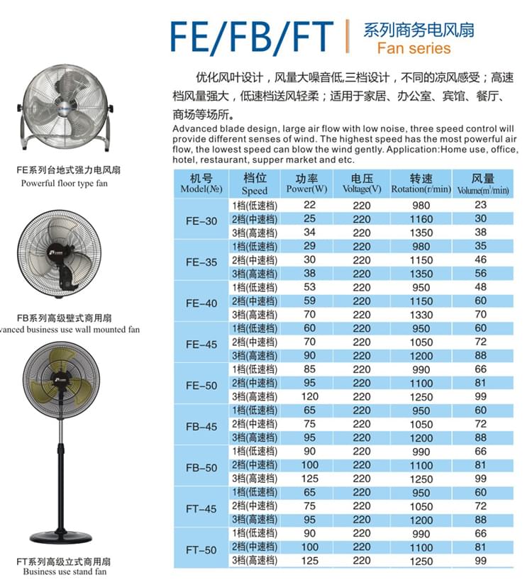九洲FE_FB_FT商务电风扇参数