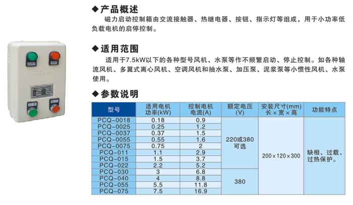 九洲风机磁力启动控制箱参数